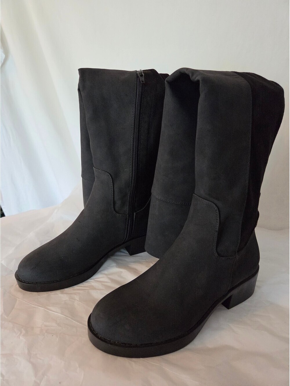 Rocket Dog Womens 8 Black Knee High Boots Side Zip Low Heel Slouchy Riding Moto
